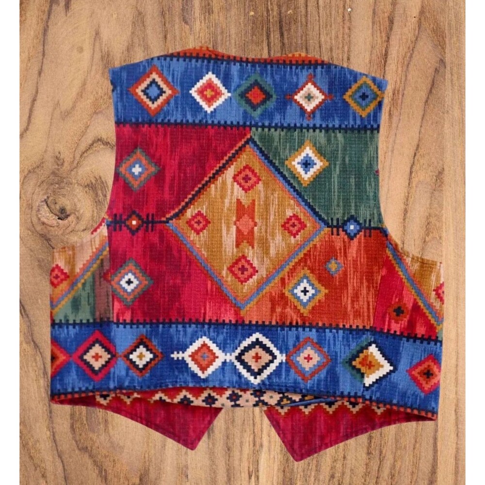Wraps Western Wear Tapestry sz XL Southwestern Tribal Vest Silver Concha Mint! - Picture 2 of 15